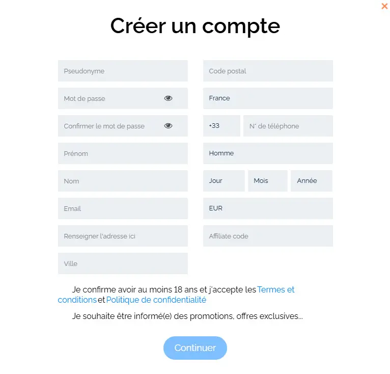 Processus d'inscription WoomBet Casino